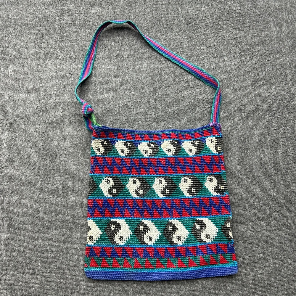 Guatemalan Handmade Knit Crochet Bag Purse Vintage y2k 90s Yin Yang - Picture 1 of 11